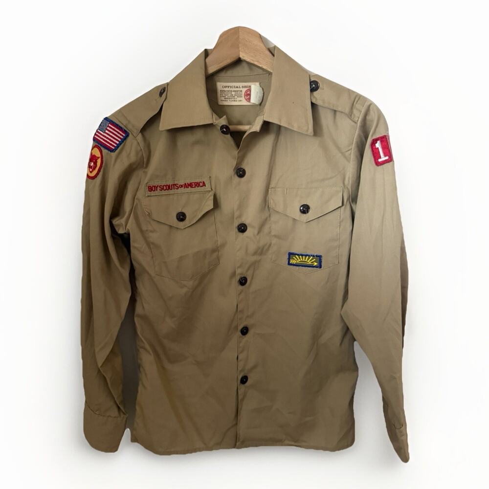 Vintage Boy Scouts Of America Uniform Shirt Boys Wolf Patch Logo Buttons 60s 14